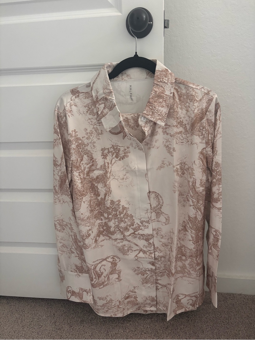 Halogen Beige & Brown Toile Button-Down Shirt and Pants